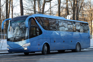 Big blue charter bus.