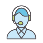 Icon of a man with a headset on waiting to take calls.